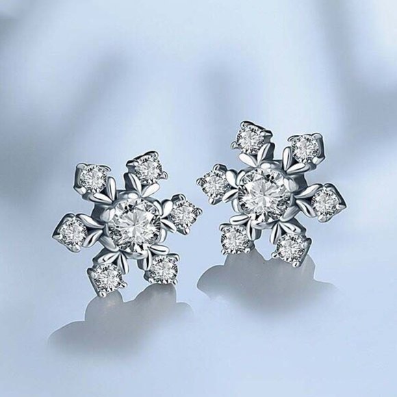 S925 sterling silver simple snowflake earrings ZBGJZB00207 - Picture 1 of 4